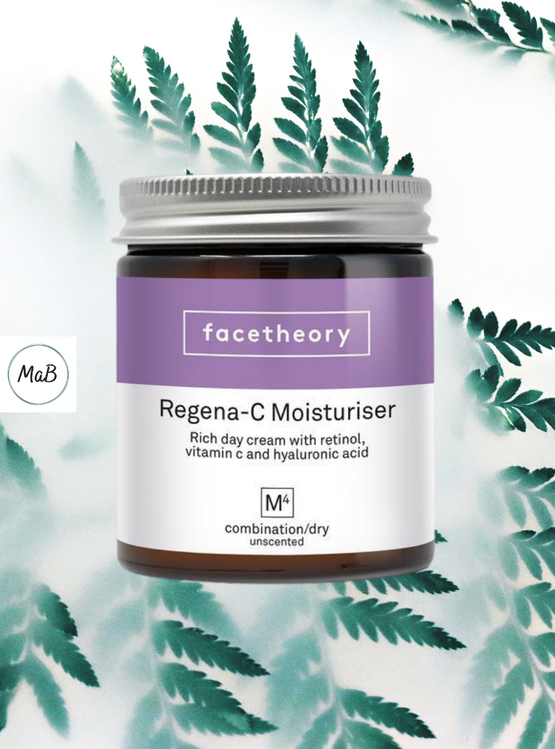 Facetheory moisturiser review - a photo of a jar of Regena-C M4 moisturiser over a natural background.