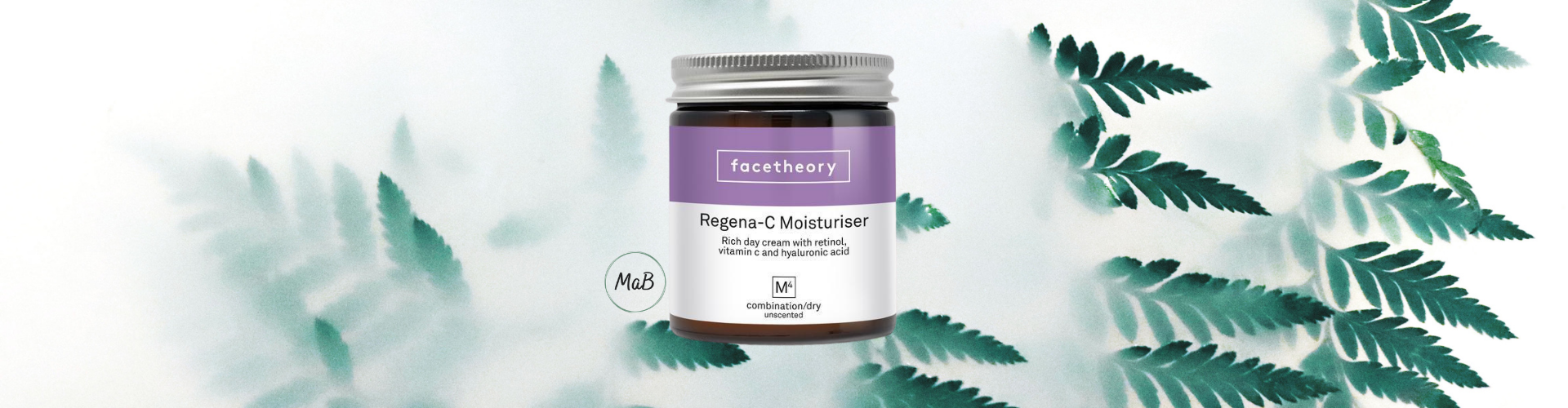 Facetheory moisturiser review - a photograph of a jar of regent-c M4 moisturiser over a natural background.